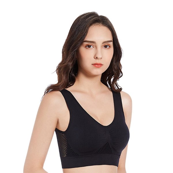 Ultra Breeze Air Lift BH, Pustende og sval BH for kvinner, sømløs M-6XL, 100% ny - WELLNGS Black Black XXL