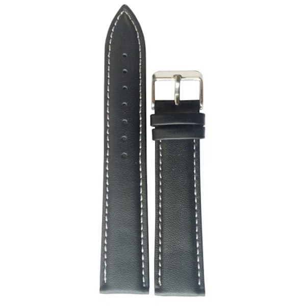 Stoppet lærreim 18/20/22/24 mm Svart Black 24 mm