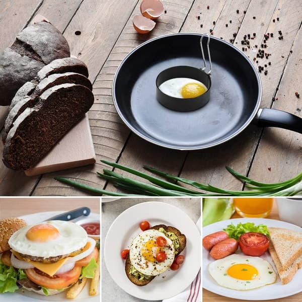 Slippbelegg Eggringer, 4 stk Runde Eggformer i Rustfritt Stål for Steking