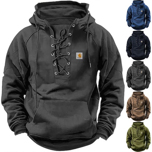 Herremote Casual Stropp Topp Lomme Ensfarget Hettegenser Langermet Topp Grå Grey XL