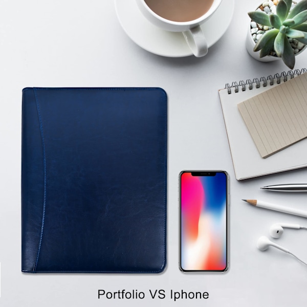 Skrivmapp A4 dragkedja, clipboard affärsmapp konferensmapp, dokumentmapp läder, portfölj padfolio blå h