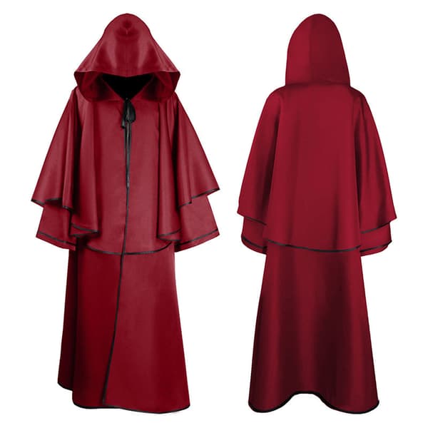 Halloween Hætteklædt Kåbe Cosplay Kostume – Middelalderlig Vintage Kappe / Døden Kappe til Fest Rollespil red M