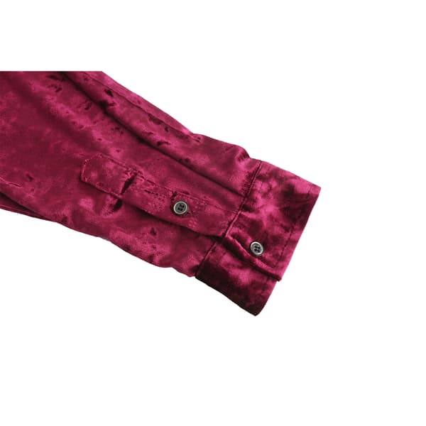 Langærmet fløjlsskjorte til mænd med knapper, krave og bluse, rød Red S