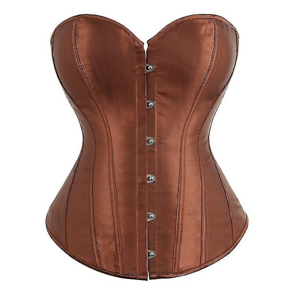 Dame Bustier Korset Top Sexet Lingerisæt Sort Satin Talje Cincher KAFFE COFFEE M