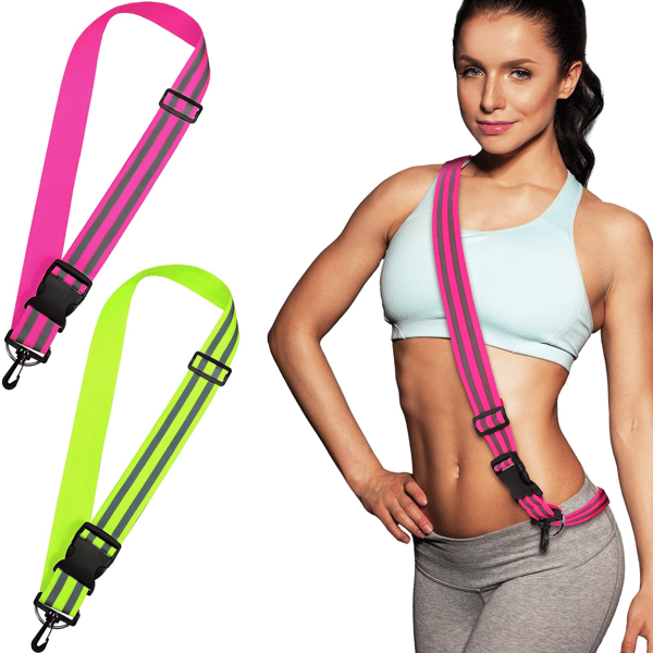 2-pack Högvisibilitets Reflexjacka & Justerbart Bälte för Nattsäkerhet, Cykling, Promenader, Reflexutrustning, Fluorescerande Fluorescent Green+Rose Red