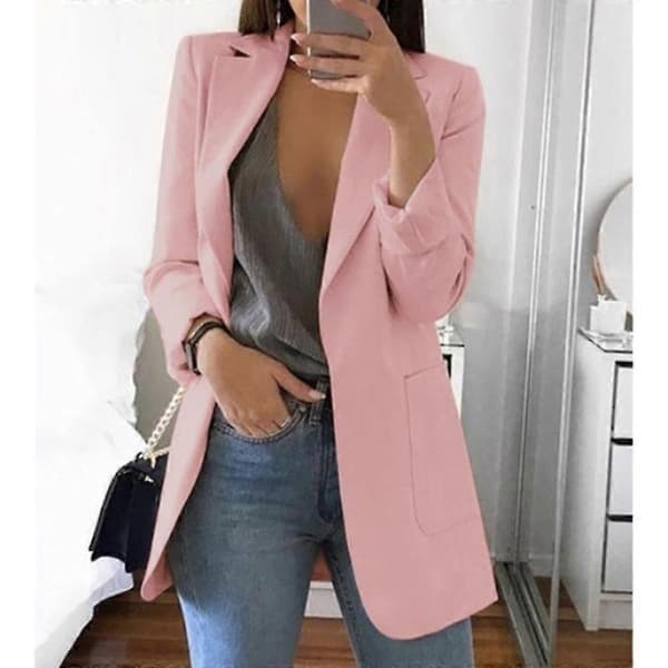 Dame Blazer, Arbejds- og Kontor Blazer, Casual Langærmet Overtøj, Hoftelang Khaki Khaki M