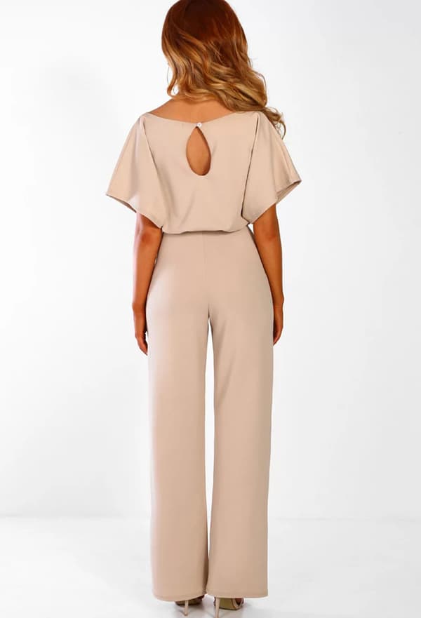 Kvinder Jumpsuit Afslappet Brede Ben Dame Aftenfest Lang Playsuit beige M