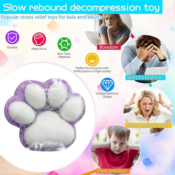 Håndlavede Taba Squishy Store Kattepote Silikone Klemmelegetøj til Stresslindring, Kattepote Kæmpe Pote Squishy Sensorisk Legetøj til Angst & Afslapning Purple