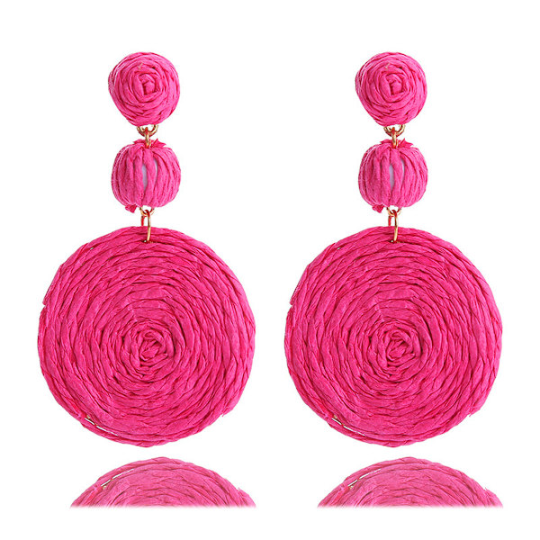 Kvinders Boho Raffia Øreringe - Sommer Strand Resort Smykker Rose red