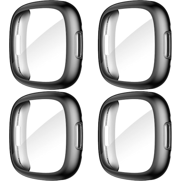 4-pakning etui for Fitbit Versa 4/Sense 2 skjermbeskytter, HD støtsikkert mykt TPU-etui med fullstendig beskyttelse for Fitbit Versa Black+Black+Black+Black