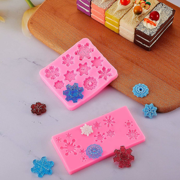 2 delar 3d form julsnöflinga form för tårta Cupcake dekoration Polymer Clay Crafting Projects (rosa)