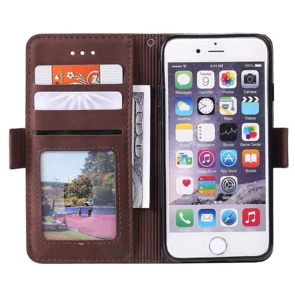 for iPhone 16e Etui Blokerende Tegnebog Stativ Læder Telefon Etui - WELLNGS Brown