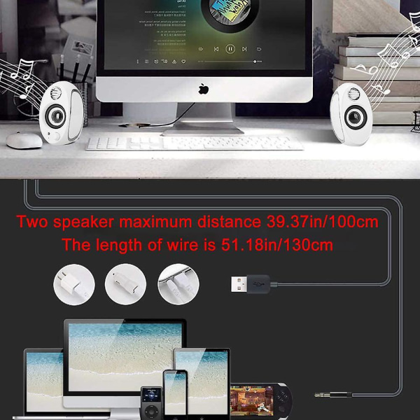 Desktop-högtalare, dator/smartphone/surfplatta/musikspelare White