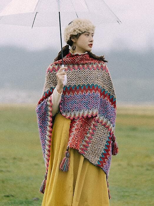 Dam Sjal Tröja Varm Cape Kofta Poncho CARDIGAN