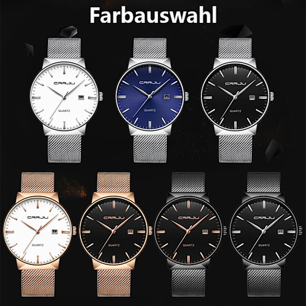 Herrklocka Ultratunn Vattentät Armbandsur Herr Mode med Svart Rostfritt Stål Armband Mesh Analog Quartz Business Herrklockor
