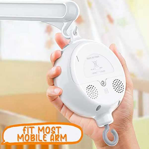 Sengeuro Motor Baby Musikboks Spinner med 3 tilstande Justerbar lydstyrke 12 vuggeviser Automatisk slukning efter 30 minutter [dB} White