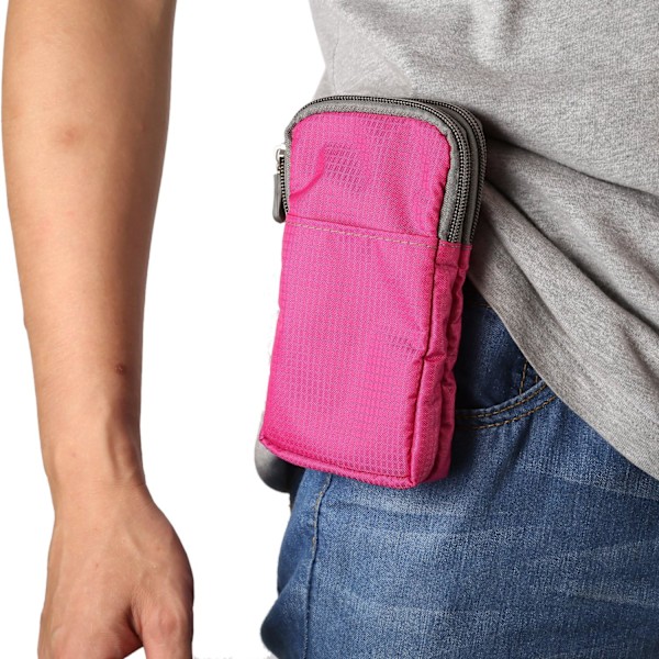 Mobiltelefonbelte, Crossbody Mobiltelefonveske, Utendørs Reise Nylon Skulderveske, med Belteløkke Karabinkrok Rose Rød 9*16.5*3.0CM rose Red