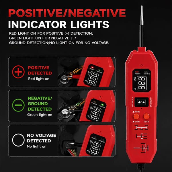 DW833 2-i-1 Bilkredsløbs- og bilrelætester LED-display Universal DC3.5-36V Køretøjs elektronisk relætestværktøj red