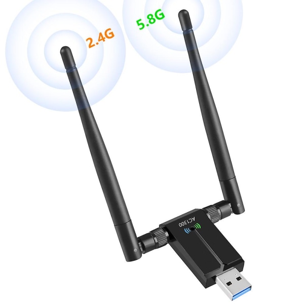 Trådlös USB Wifi Adapter För PC - 802.11ac 1200mbps Dubbla 5dbi Antenner 5g/2.4g Wifi USB För PC Stationär Laptop Mac Windows 10/8/8.1/7/vista/xp/mac10.6