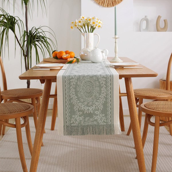 Håndlaget frynsete bordløper amerikansk jacquard bordløper duk bordduk kommodetrekk håndkle dekorativ støvtett duk Hjortedesign Deer 33*160CM