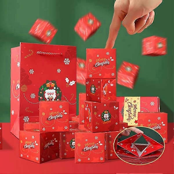 Jul-Pop-Up Pengar Presentask - Personlig DIY Foto Överraskning Explosion Box Julgåva för Barn Vuxna Red 16 Boxes