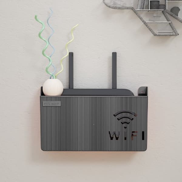 Trådlös WiFi-routerhylla för förvaring, väggmonterad ABS-organisatör - FF- Gray