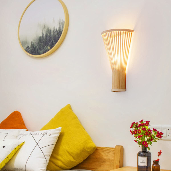 Innendørs bambus vegglampe, rotting E27 retro vegglampe, trappeoppgang vegglampe, håndlaget innredning bambus lampe, kurv lampeskjerm nattlampe