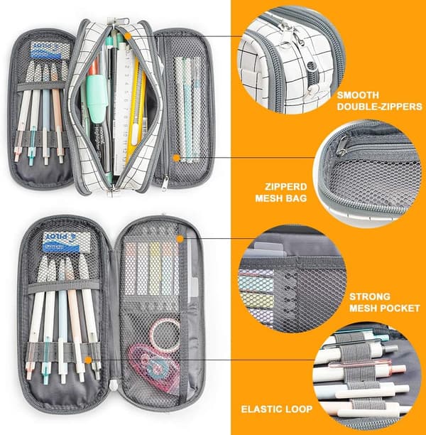 Pencil Case med stor kapacitet, taske, penholder, 3 rum Sc
