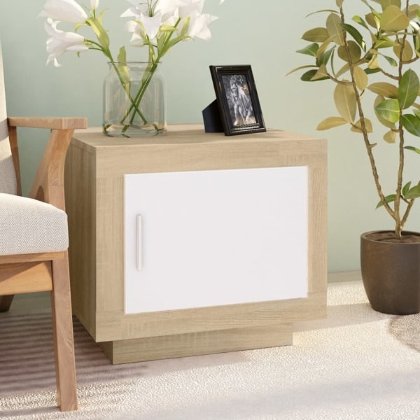 Salongbord hvit og sonoma-eik 51x50x45 cm konstruert tre Beige Beige