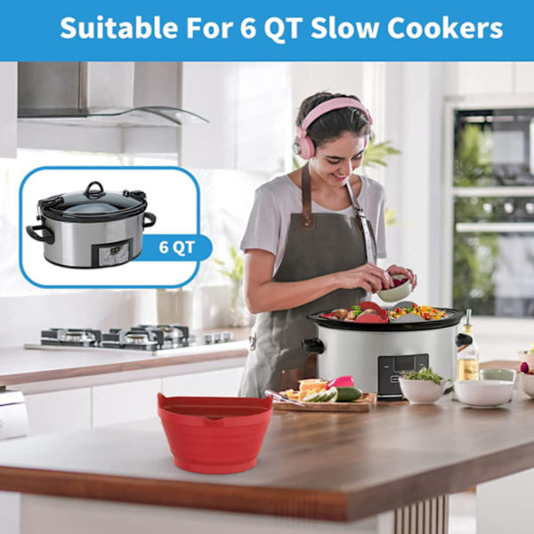 Silikone Slow Cooker Liner Genanvendelig Slow Cooker Divider Passer til 6-8 Quarts Køkkentilbehør Stor Rød
