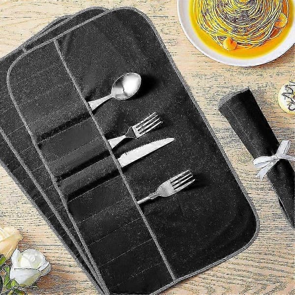 Förvaringsväskor Förvaringsduk Filt Bestick Organizer Anti-Tarnish Skyddsväskor 6 st Black