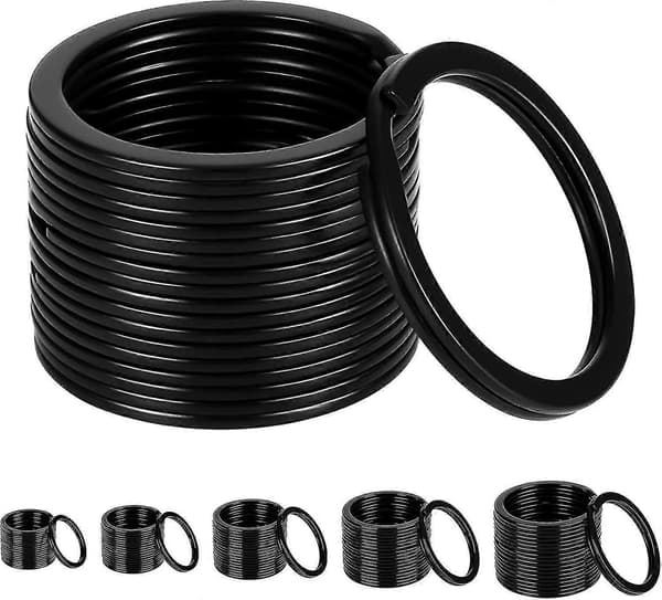 50-pak 25 mm sorte nøgleringe, runde delte metalnøgleringe, nøglering, CJY
