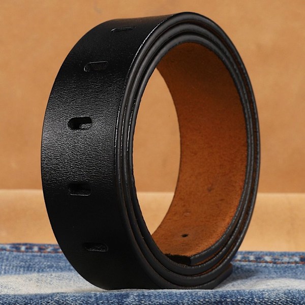 Ægte læderbælte uden spænde 02 Black 3.8cm