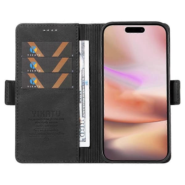 Kompatibel med iPhone 16 Plus Plånboksfodral Läder Telefonfodral - WELLNGS Black
