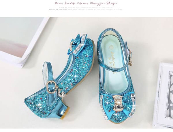 Flickskor Bröllopsfest Klackar Mary Jane Prinsessa Paljett Rosett Låg Klack Blue 29
