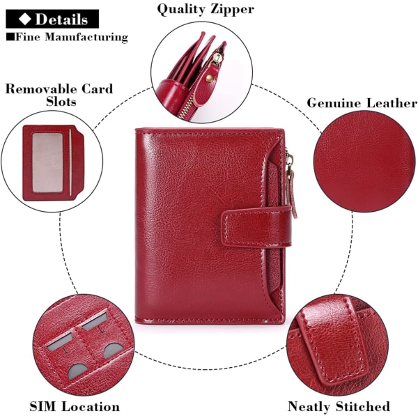 Damplånbok Smal myntplånbok i äkta läder Damplånbok med dragkedja och multi Anti RFID-blockerande Korta plånböcker röd red