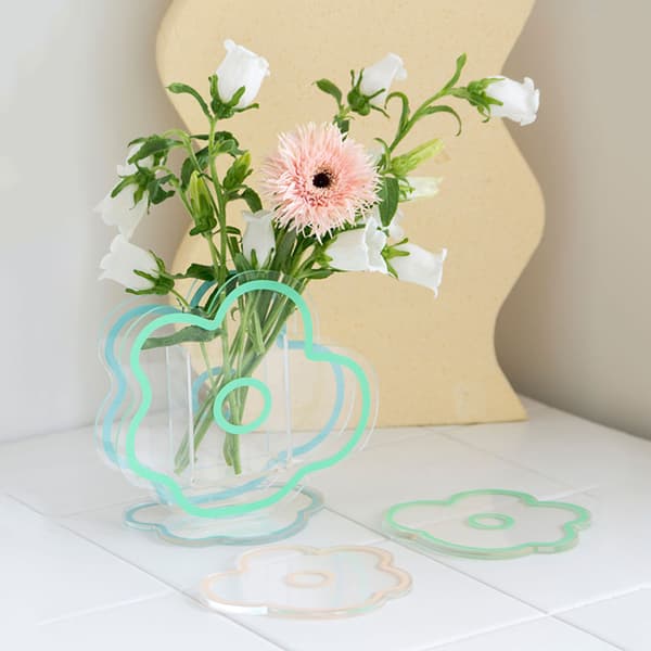 Multifunktionella söta blomformade moderna samtida designvaser i akryl för hem och kontor Green Leaf Vase