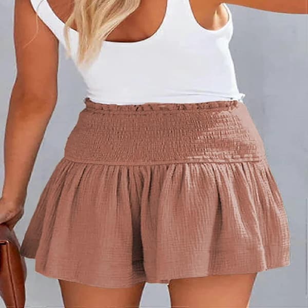Kvinders Shorts Bomuld Høj Elastisk Talje Plisseret Flæse Søde Shorts Strand Flydende Afslappede Shorts S-xl Hvid White S