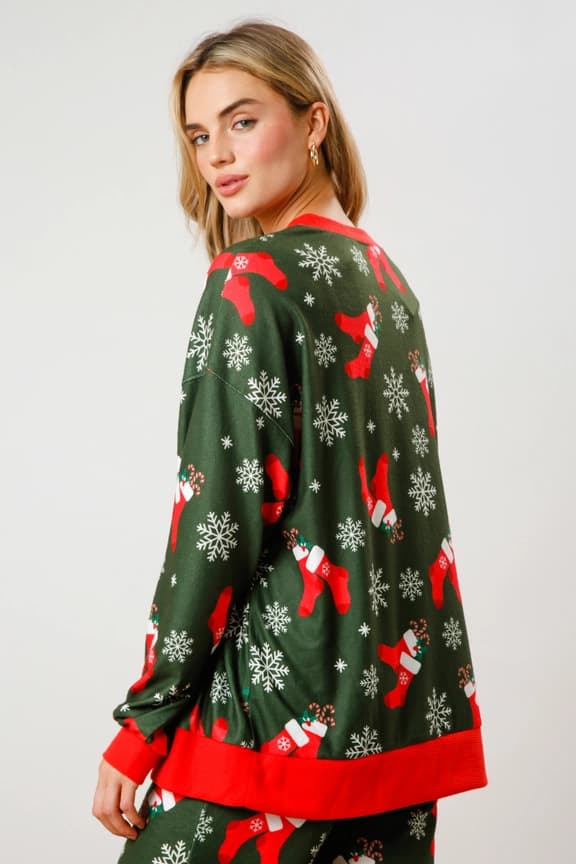 Julpyjamas för kvinnor, randig lounge-set med polkagrisar, julpyjamas-set grön green S