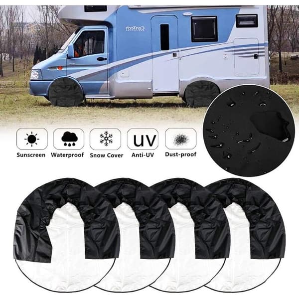 Vandtæt reservedækovertræk 4-pak til trailer, autocamper, sort, 80 cm diameter
