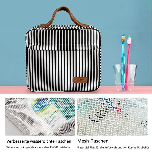 Hengende toalettmappe stor toalettmappe for kvinner med 4 rom og 1 KLB