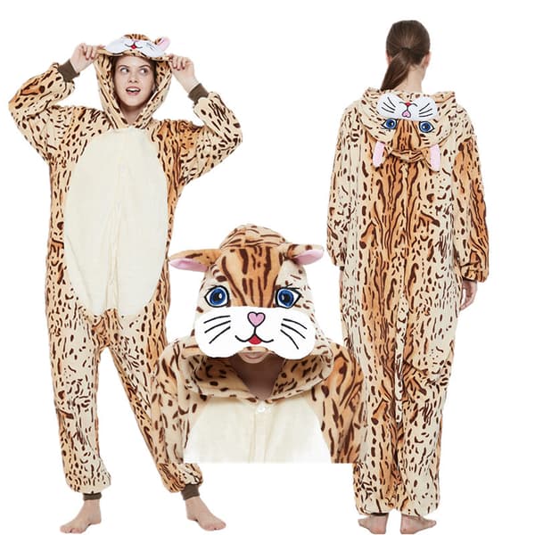 Söta tecknade anime djurpyjamas för män och kvinnor Leopardkatt Leopard cat L