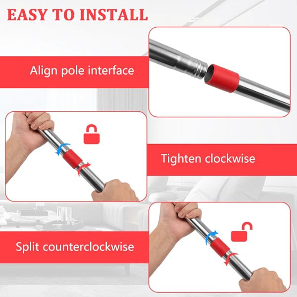 Erstatningshåndtak for mopp Kompatibel med Vileda Spin Mop-tilbehør, 58 tommer langt moppeskaft i rustfritt stål for de fleste moppehoder Justerbar R Red 1x Mop Handle