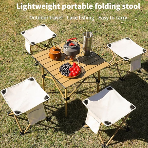 Fällbar campingpall, hopfällbar stol, lätt utomhus bärbar hopfällbar pall White