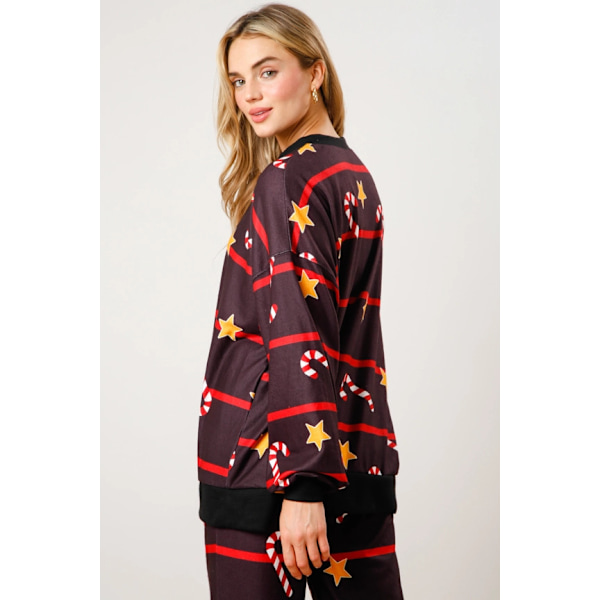 Dame Candy Cane Julepyjamas Stribet Loungesæt Jule-PJs Sæt sort black M