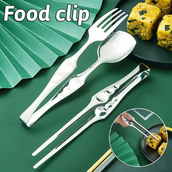 Madtang Rustfrit Stål Køkkentang med skridsikkert greb til flere formål 304 Clamp Forks Spoons