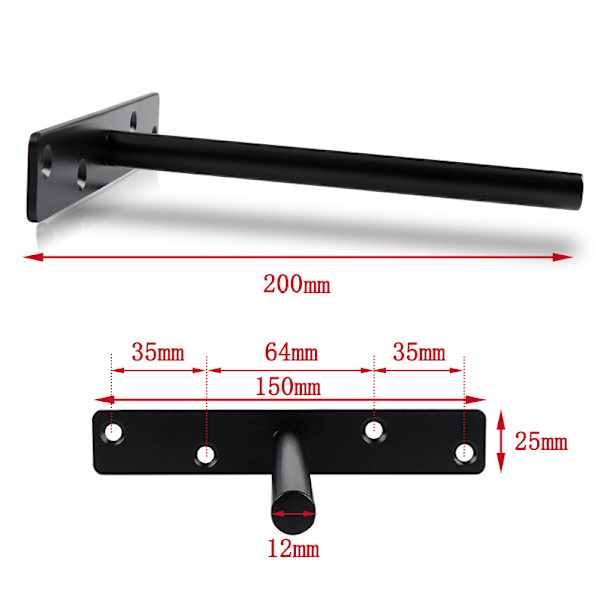 Näkymätön kelluva hyllyteline, näkymätön metallihylly, piilotettu hyllyteline, raskaskäyttöinen piilotettu hyllyteline, musta 20 cm, 2 kpl LYB 2pcs