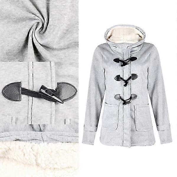 Dame Vinter Varm Hættejakke Vindtæt Langærmet Tyk Parka Mørkegrå Dark Grey 5XL