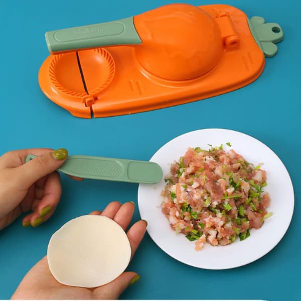 2-i-1 Dumpling Maker, Oppgradert Manuell Dumplingpresseformsett, (Oransje)