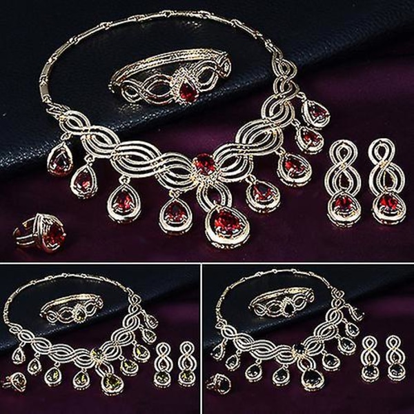 Noble Cubic Zirconia örhängen Halsband Bib Statement Ring Armband Smycken Set